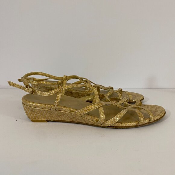 Stuart Weitzman Tan Snake Print Leather Strappy Wedge Open Toe Sandals Womens 9 - Picture 2 of 6
